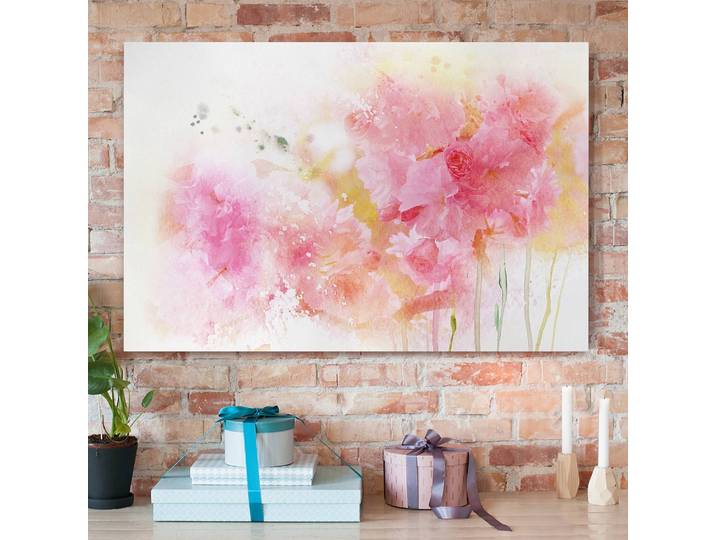Impression sur toile Aquarelle I Lin Rose foncé 60cm
