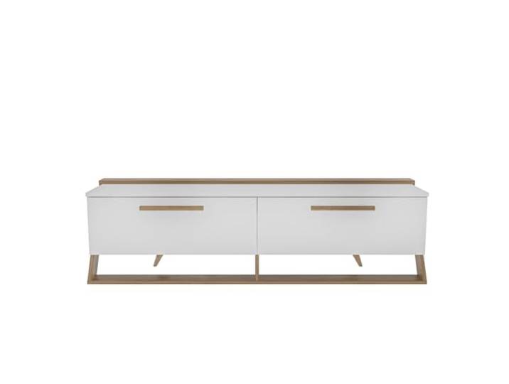 Moderner TV-Ständer, Weiß & Walnuss, 163,8 cm 100% melaminbeschichtete Spanplatte, 18 mm stark Skandinavisches Design für stilvolle Wohnzimmer