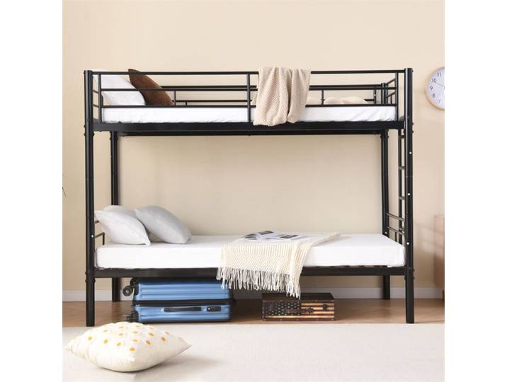 DRIPEX Lit superposé en fer pour enfants 90x190cm Lit en fer avec barrière de sécurité Escalier antidérapant Noir