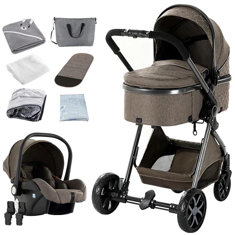 3-in-1-Kombikinderwagen - Babyschale - Leichter Aluminiumrahmen - Einhand-Faltung - Wendeaufsatz - Bis 20 kg - Braun