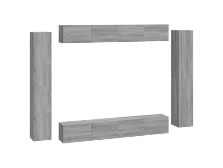 Kaorsrow 8-TLG. TV-Schrank-Set Wandmontage Hängeschrank Grau Sonoma Praktische Lowboard Wandboard Kombination für Wohnzimmer und Schlafzimmer mit reichlich Stauraum.