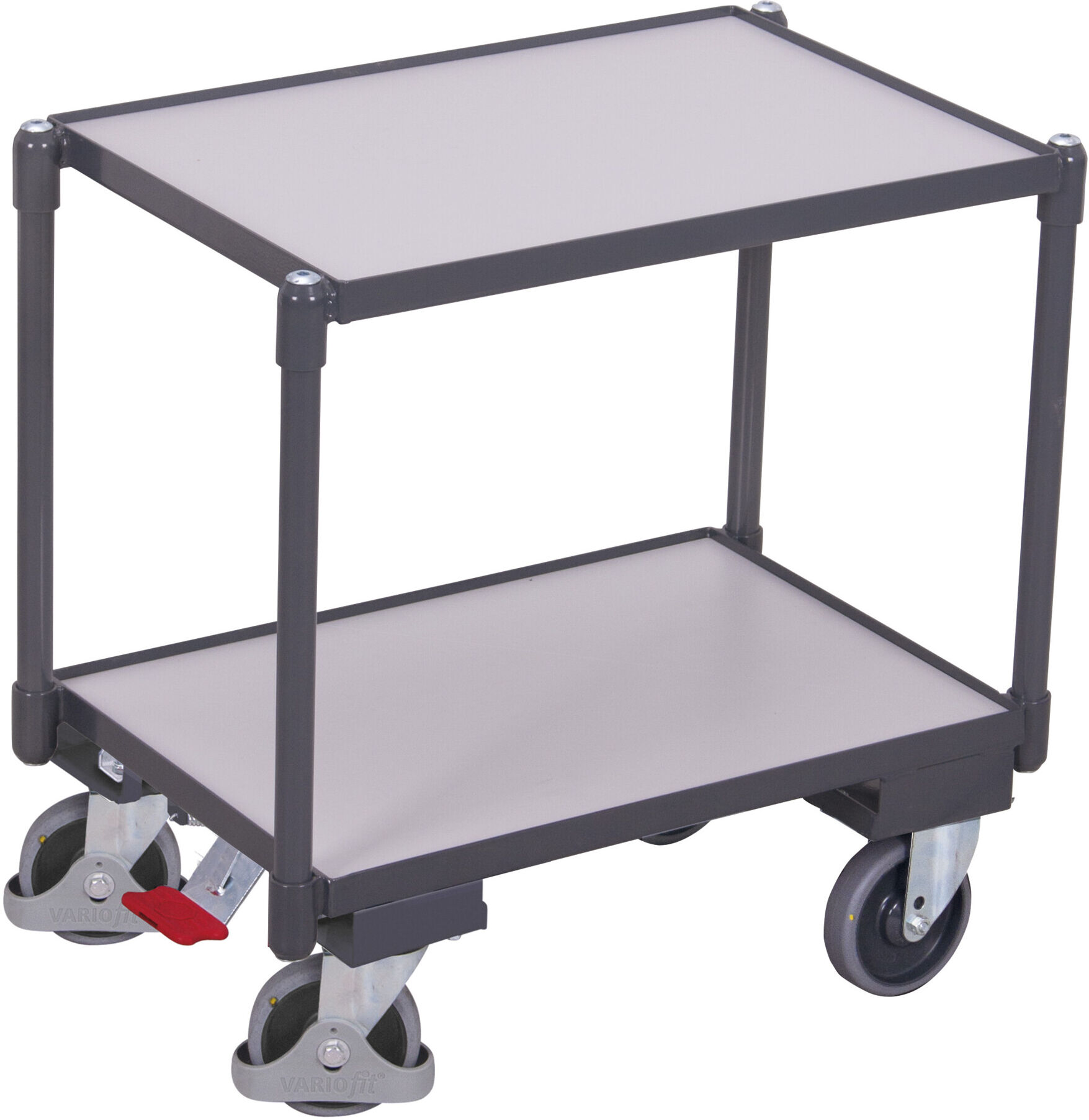 Variofit ESD Euro-Systemroller mit 2 Ladeflächen Ladeflächen 10 mm Rand EasySTOP (sw-410.556)