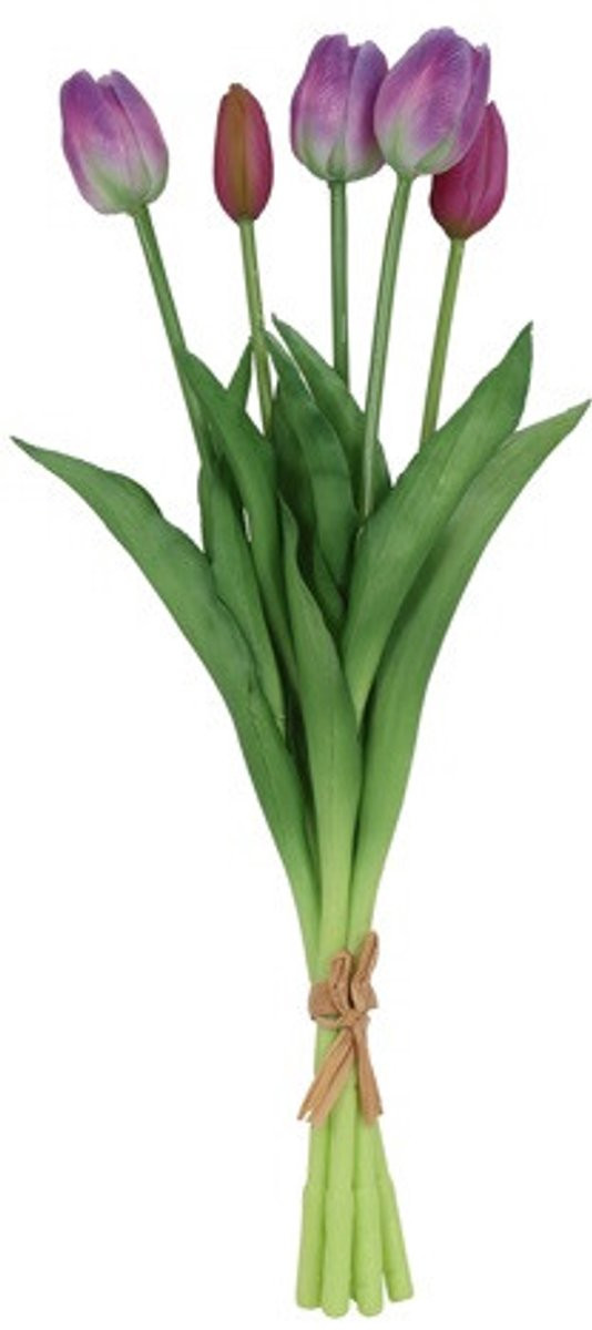 Countryfield Kunstboeket Tulpen Lang - Paars en Wit - 5 Stuks
