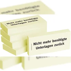 1301010108 Haftnotizen "Nicht mehr benötigte Unterlagen zurück" - 75 x 35 mm, 5x 100 Blatt