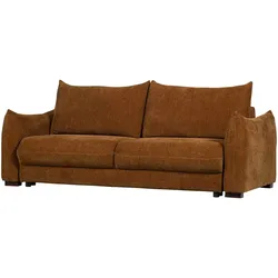 Schlafsofa Jonne Chenille, modern wandelbar mit Bettkasten, 3-Sitzer in Braun, weich gepolstert