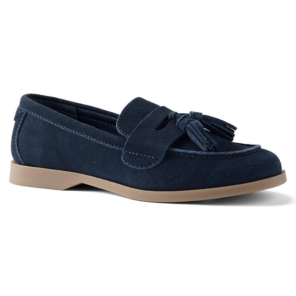 Veloursleder-Loafer mit Tasseln, Damen, size: regular, Blau, Rauleder, by Lands' End