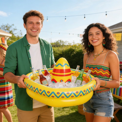 The Handy Homestead Inflatable Sombrero Ice Bucket Drink Cooler Floating Party Beverage Chiller Inflatable Sombrero Ice Bucket Drink Cooler Floating Party Beverage Chiller