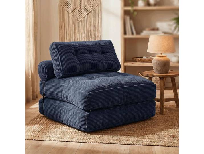 Fauteuil convertible 4-en-1 - canapé-lit pliable 1 place housse déhoussable en tissu côtelé bleu marine