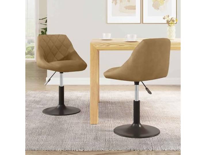 Drehbare Esszimmerstühle 2er Set Kunstleder Braun mit Höhenverstellung Stahlrahmen matt, geometrisches Muster, pflegeleichte Oberfläche, Sitzhöhe verstellbar
