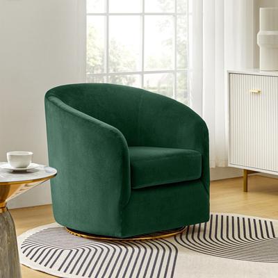 HULALA HOME Eleuterio Modern Velvet Curved Swivel Accent Barrel Chair with Metal Base
