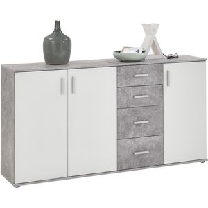 FMD-Möbel Sideboard Albi 3, aus Holz, weiß / beton, mit 3 Türen und 4 Schubladen, (B/H/T) 160,1 x 83 x 35 cm