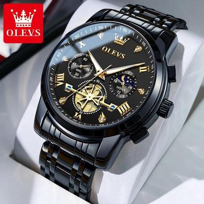Uplifted Finds OLEVS 2856 Stainless Steel Quartz Mens Watch black