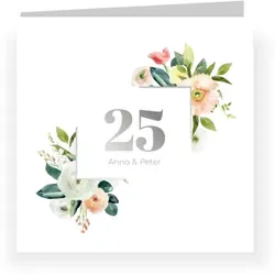 Silberhochzeit Einladungskarten in Weiß im Design "Rosige Zeiten" - Musterkarte