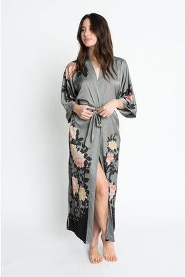 KIM + ONO Blush Rose Kimono Robe - Long   KIM+ONO - gunmetal / one size