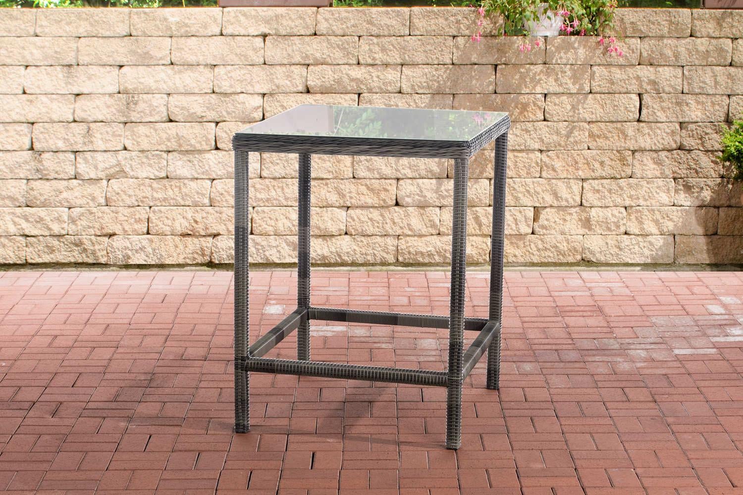 CLP Trading Alia Polyrattan tuintafel met glazen blad, grijs gemêleerd