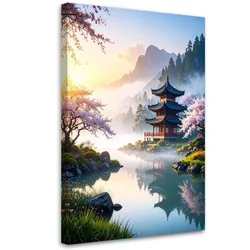 WANDBILD, Japanische Pagode Berglandschaft