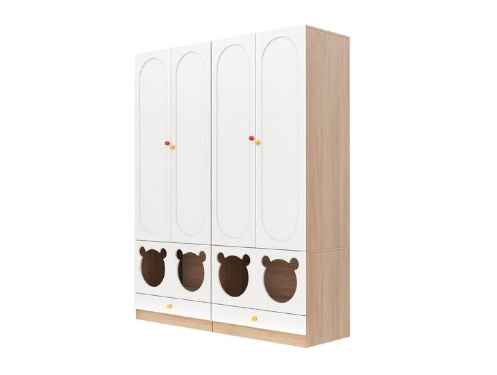 FANNOU Kinderkleiderschrank mit Bügelstange, mit Katzenbett, 80×50×200cm (2-St) Lackierte Platten + Spanplatte, bunte Keramikgriffen