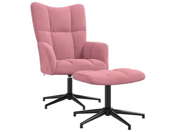 Fußsessel Rosa Samt 360 Grad drehbar mit Stahlrahmen Maximale Belastung von 110 kg, Modern Gitter, elegantes Design, für Wohn- und Schlafzimmer