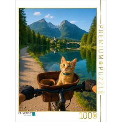 CALVENDO Puzzle Hintersee bei Raumsau mit Fahrrad und Katze | 1000 Teile Lege-Größe 64x48cm Foto-Puzzle für glückliche Stunden