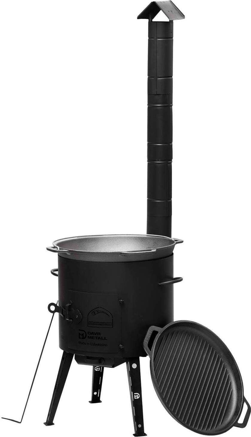 Ø36 Uchag 2mm stahl Utschak mit Abzugsrohr Utschag Campingofen 10L Gusseisen Kazan mit Gusseisen Deckel-Grillpfanne Kasan Feuerstelle Feldküche