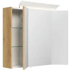 Spiegelschrank 75cm inkl. Design LED-Lampe und Glasböden weiss hochglanz