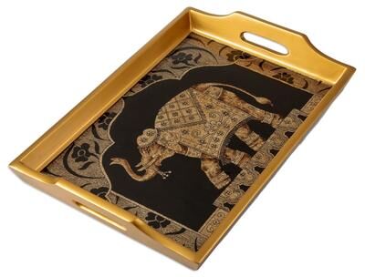 Novica Handmade Oriental Treasure Reverse Painted Glass Tray