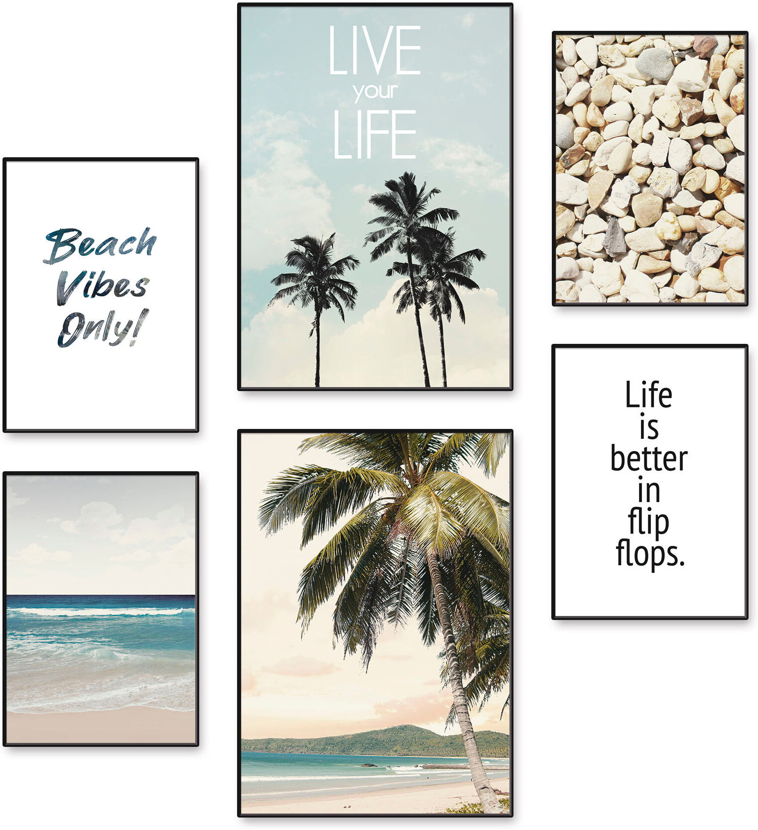 Poster ARTLAND "Strandleben unter Palmen", beige (farbe bild(er): naturfarben), B:42cm H:29,7cm, Bilder, Poster, Bilder Set, 6tlg. 4xDIN A4 / 2xDIN A3, ohne Rahmen
