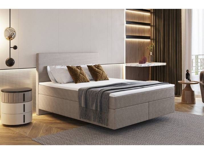Fun Möbel Boxspringbett Schlafzimmerbett DEVIL Delux Stoff Scala (inkl. Viscoschaumtopper), Scheinbar schwebende Optik