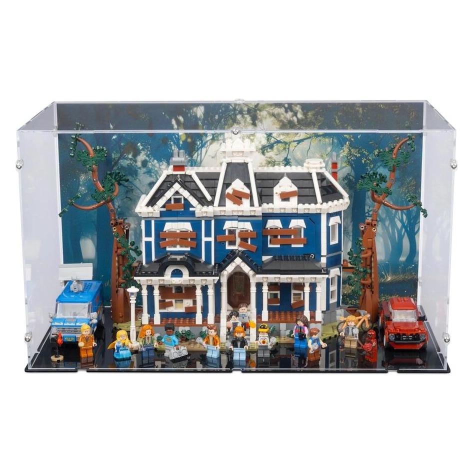 iDisplayit Acryl-Display für LEGO 11370 Stranger Things, The Creel House (Hintergrundbild & schwarzem Boden) (EC522630NS-BLK-STV01)