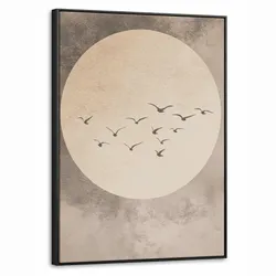LEINWAND Bilder mit Rahmen - Vogel - Beige - Japanisch - 50x70