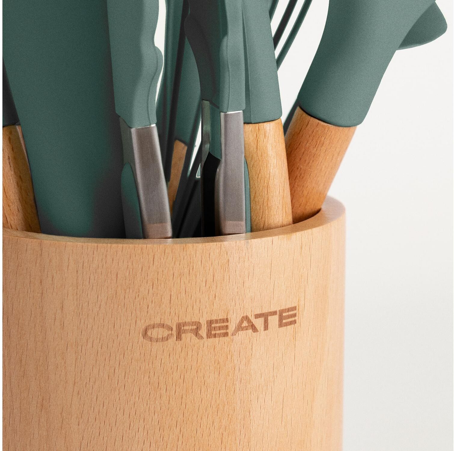Kochbesteck-Set "Create Küchenutensilien Set", grün (salbeigrün), Buchenholz, Silikon, Kochbesteck-Sets, Kochbesteck-Set, Küchenutensilien aus Silikon und Holz salbeigrün Einheitsgröße