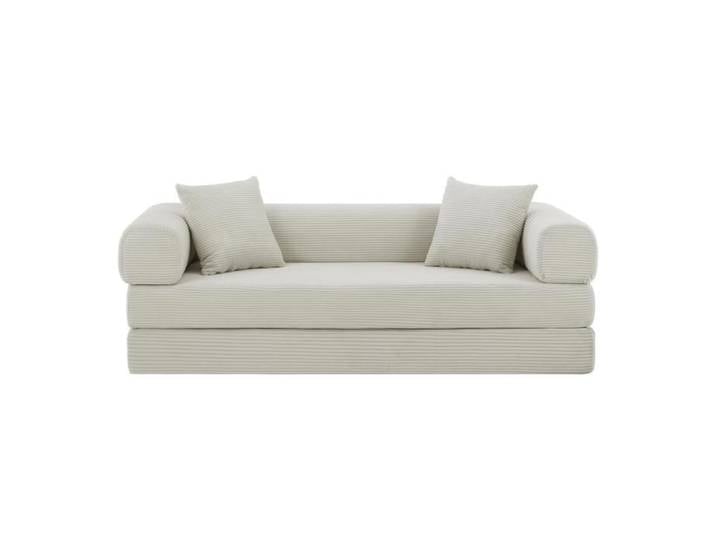 Canapé-lit velours côtelé – Mousse haute densité 300kg – Style nordique wabi-sabi – 189x89x99cm Beige