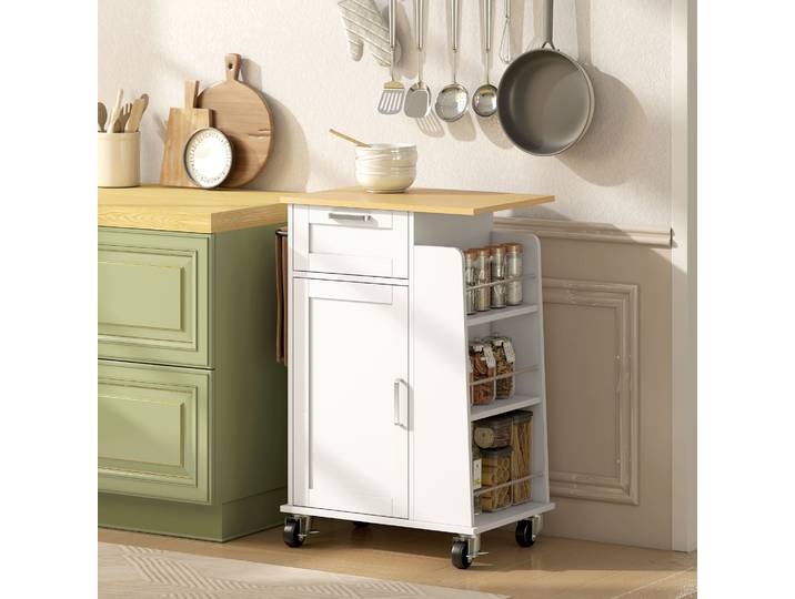 HOMCOM Chariot Cuisine Bois Blanc 62x40x87cm avec Rangement