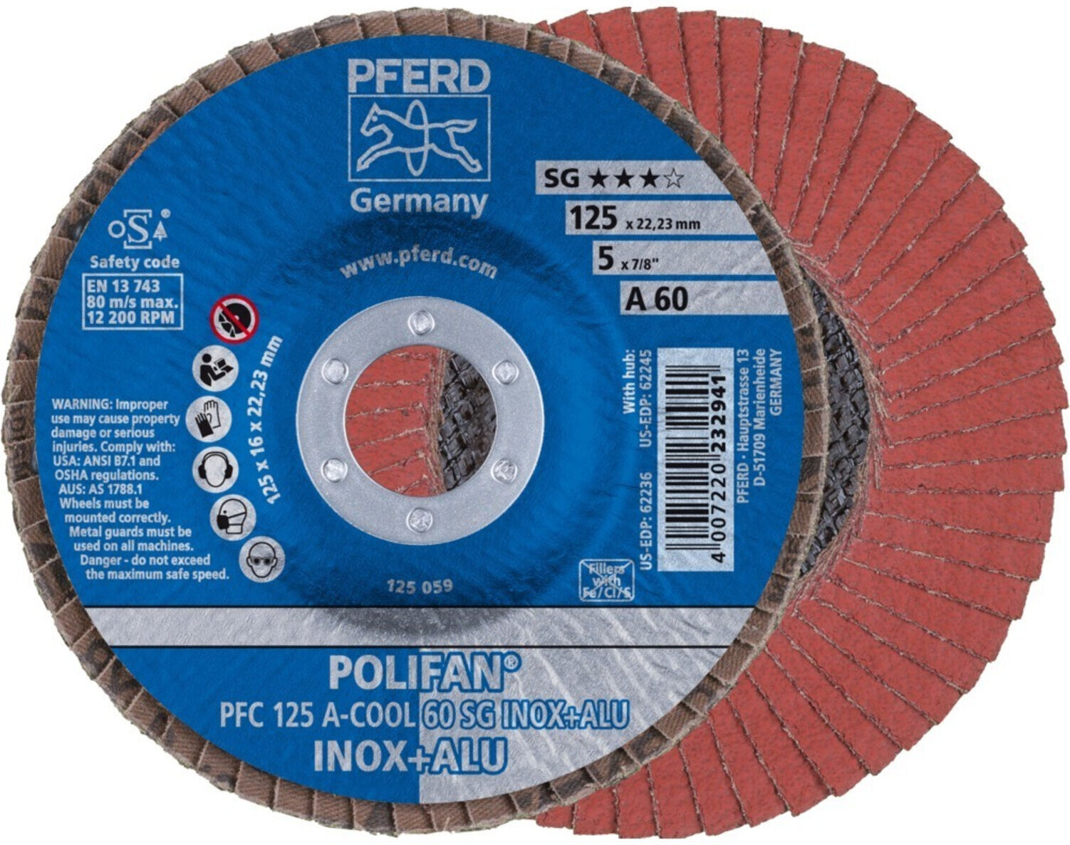 Pferd Fächerschleifscheibe A-COOL SG gewölbt 125mm K60 (67756125)