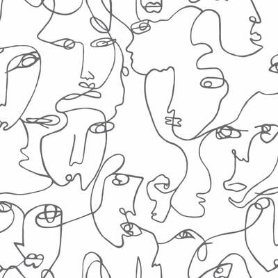 Holden Abstract Linear Faces Black and White Unpasted Wallpaper – 396in x 20.8in