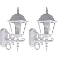 2er Set Laternen Haus Wand Beleuchtung weiß Glas Antik Stil Garten Strahler Alu schwarz E27