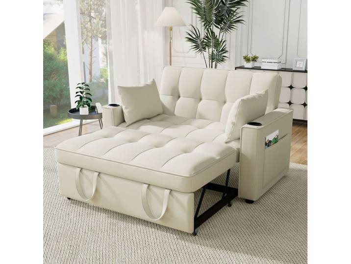 SENVIRO Sofa lit 2 places canapé convertible 137x163x59cm beige