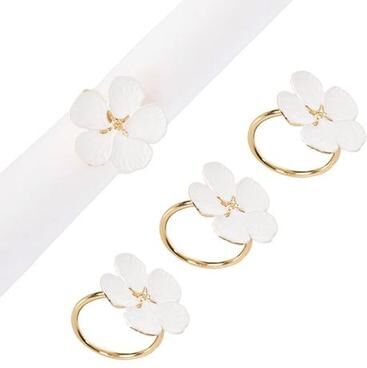 C & F Enterprises Inc Sweet Blossom Napkin Rings White Set of Four, Set of Four, White
