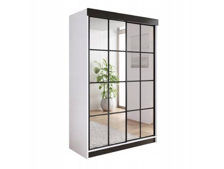 KIER FURNITURE Schiebeschrankmit Spiegel ARI Weiß 150x200x62 cm Geräumiger, Schiebeschrank mit platzsparenden, Türen und Stauraum für Kleidung, Wäsche und Accessoires