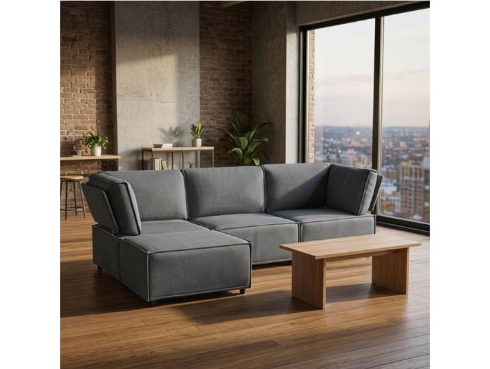 Canapé modulable 4 places en U avec assemblage facile et disposition flexible - BEAUNIV - tissu gris foncé