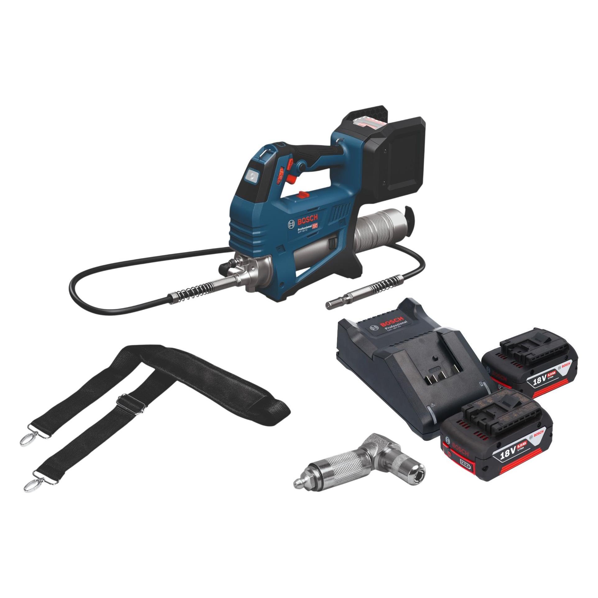 Bosch Professional Bosch GFP 18V-10 Akku Fettpresse 18 V 10000 psi + 2x Akku 5,0 Ah + Ladegerät (Fettpresse) (06019N6000)