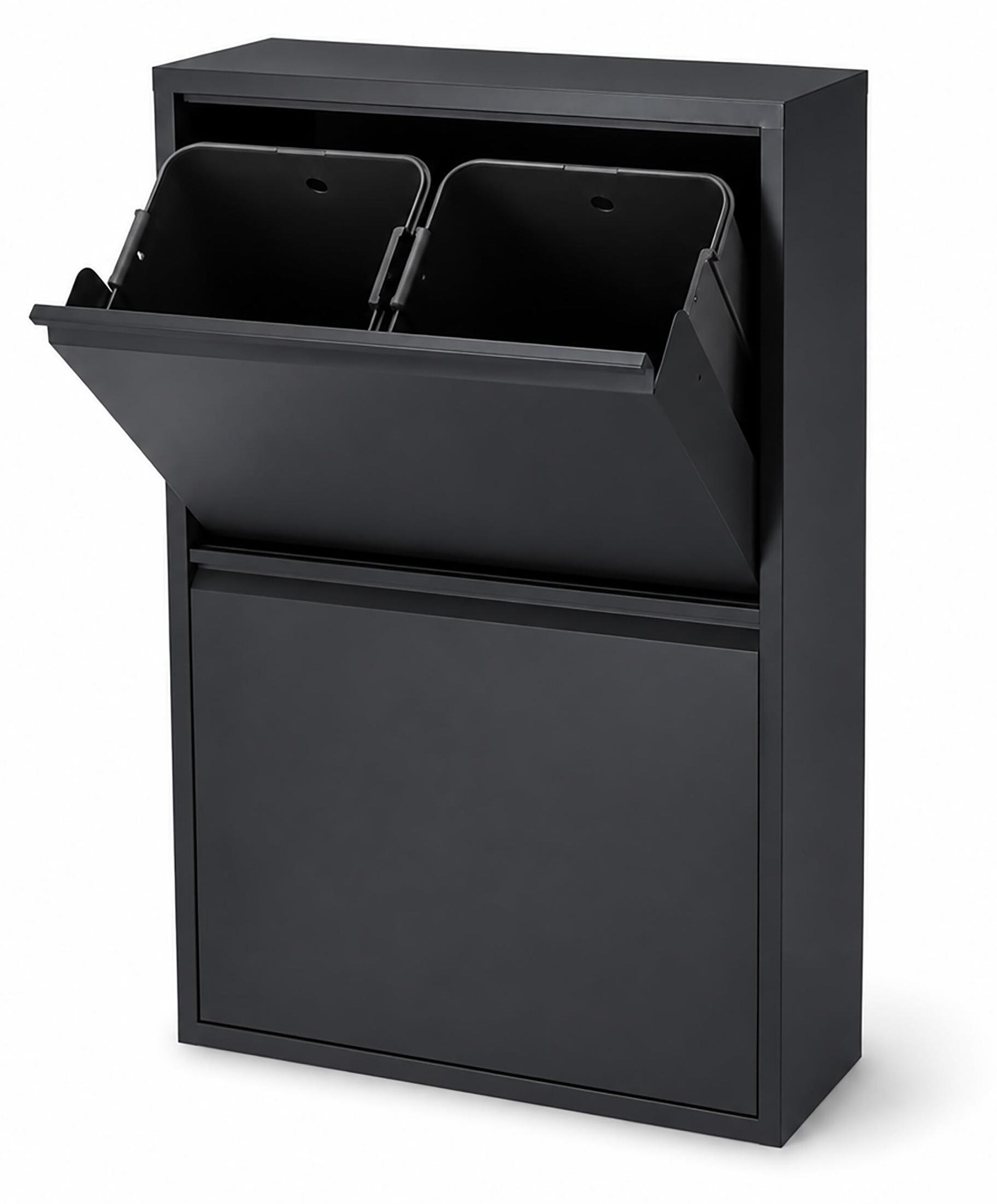 Mülltrennung 4x18 l, Klappdeckel, Schwarz, 93x60x25 cm