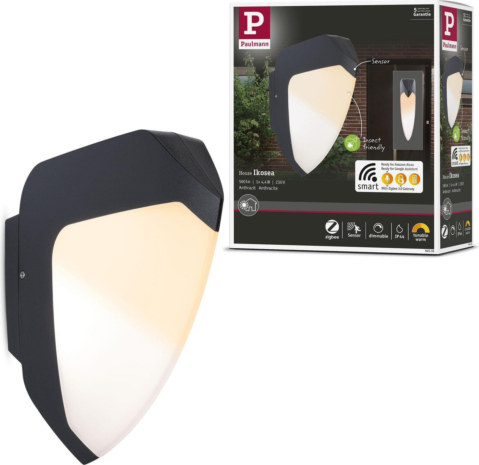 Paulmann Ikosea LED buitenwandlamp met solarfunctie voor de tuin
