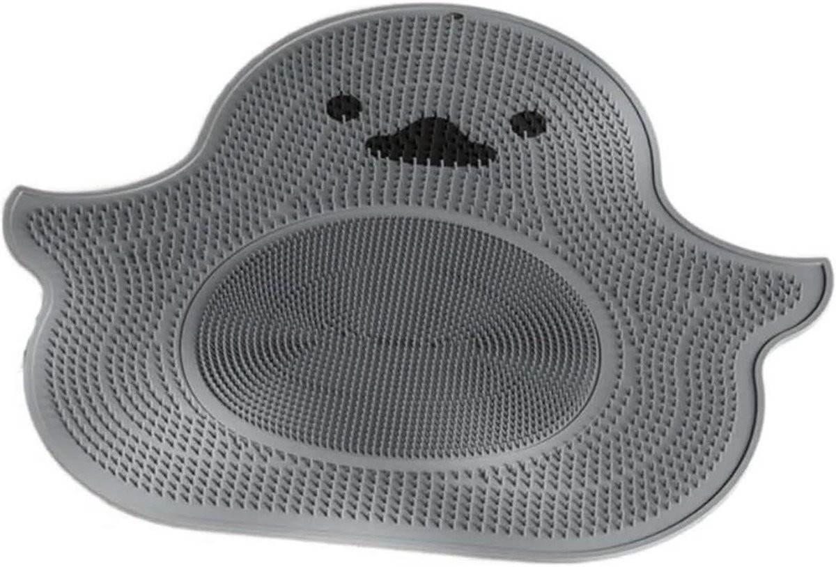 Wasbare grijze pluche douchemat met antislip zuignappen, 45 x 40 cm