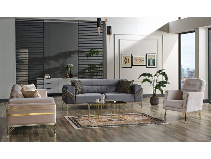 Xlmoebel Polstergarnitur Elegantes Sofaset in hochwertigem Stoff mit entspannenden Sesseln, (Sofaset, 3-tlg., 2x Sofas 3 Sitzer + 1x Sessel), Hergestellt in Europa