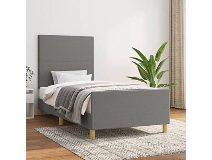 RJPLMFV Bettgestell, Stoff, Dunkelgrau, 100 x 200 cm, ohne Matratze Verstellbares Kopfteil, Lattenrost mit stabilen Füßen, einfach zu montieren