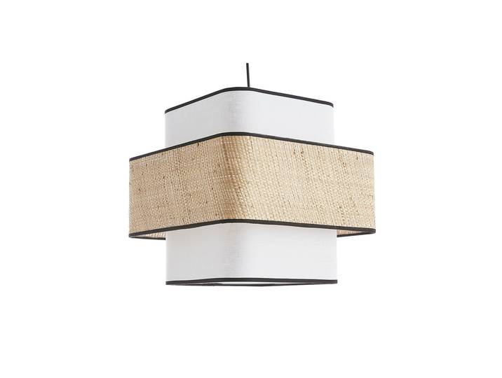 Suspension cube en tissu lin blanc et rabane naturelle L35 cm TERA