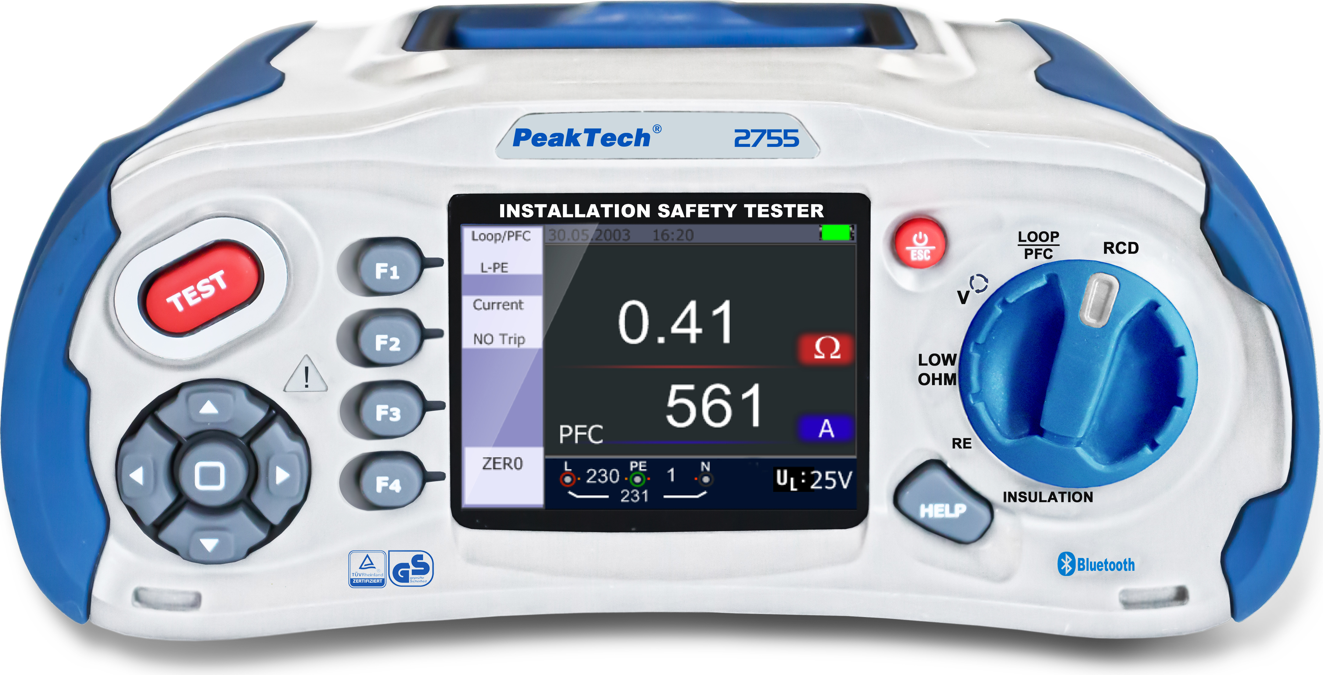 PeakTech P 2755 - VDE 0100 Installationstester mit Bluetooth-Schnittstelle und TFT-Anzeige