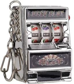 DynamicDeals Lucky Spin Mini Slot Machine Keychain Toy For Stress Relief & Pocket Arcade Fun silver