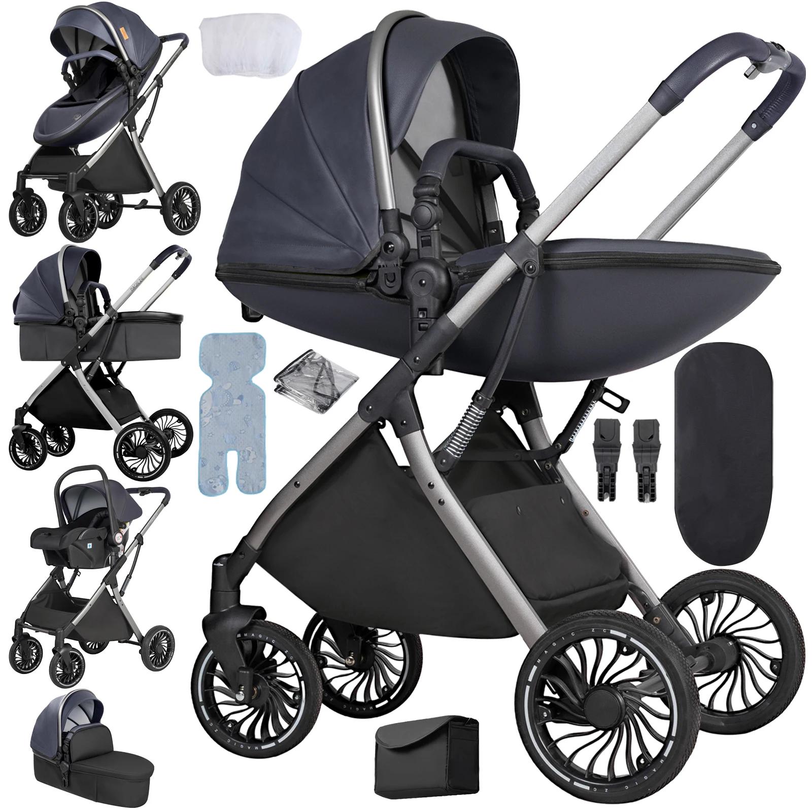 3-in-1-Baby-Kinderwagen - Kombikinderwagen - Faltbar - Autositztauglich - Für geborene - Tragfähigkeit über 20 kg - Blau
